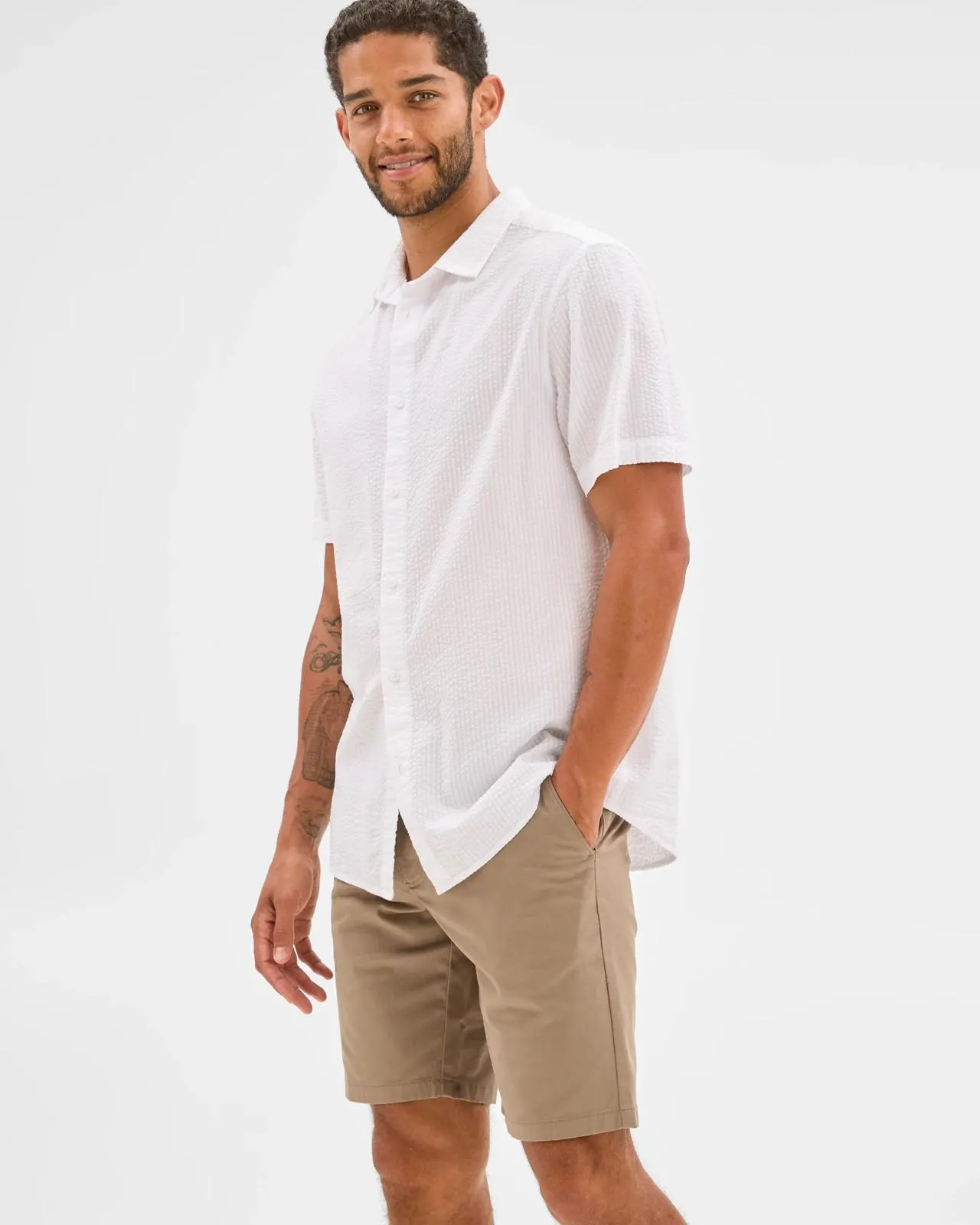 Australian Cotton Regular Stretch Chino Shorts - Walnut