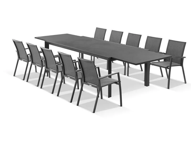 Adele Ceramic Extension Table with Sevilla Chairs 11pc Outdoor Dining Setting