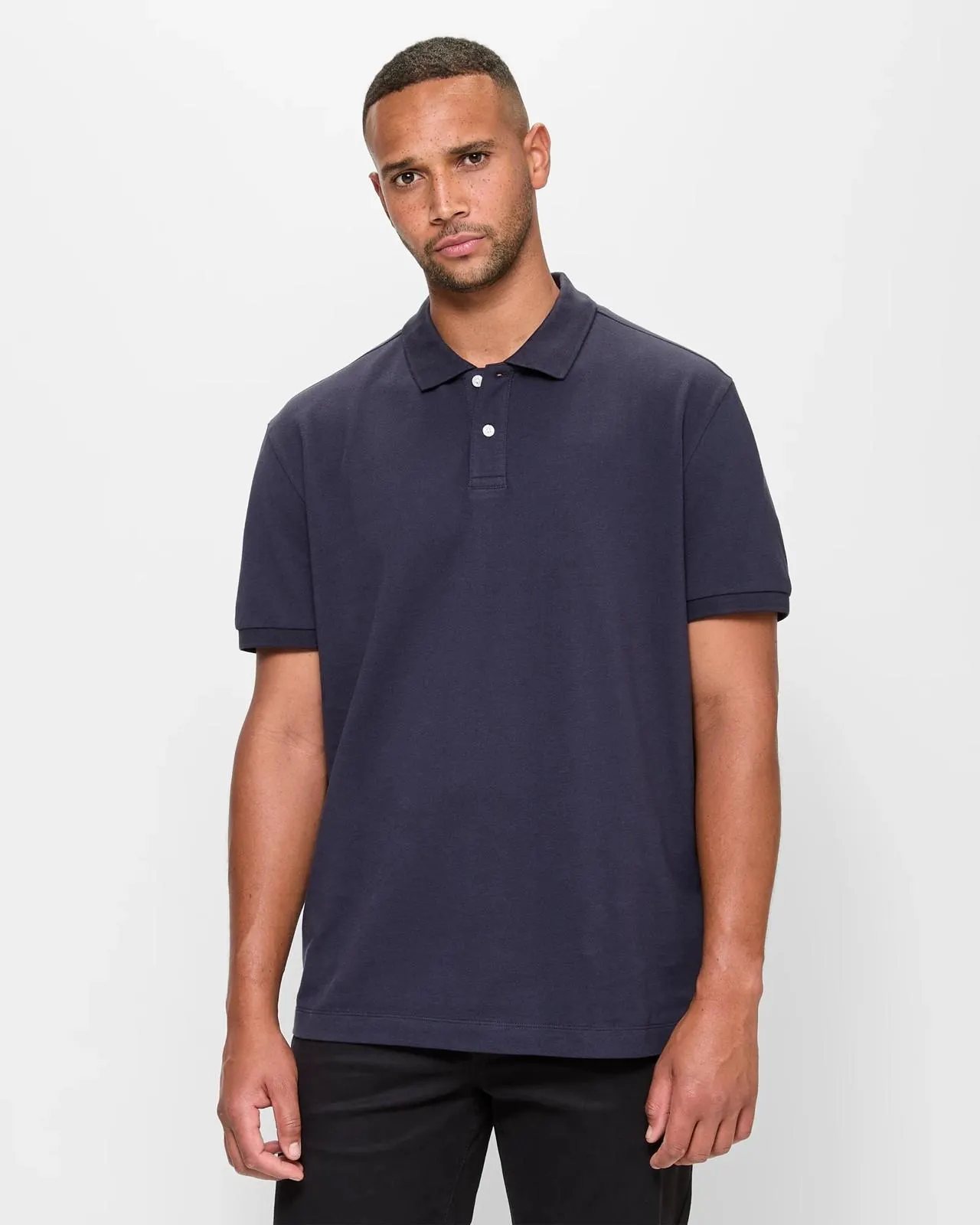Australian Cotton Pique Polo Top - Navy