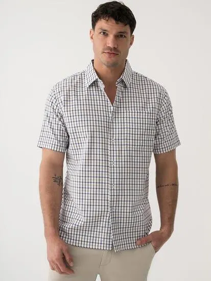 Short Sleeve Elliotts Shirt With Chest Pocket White/Navy/Taupe Check