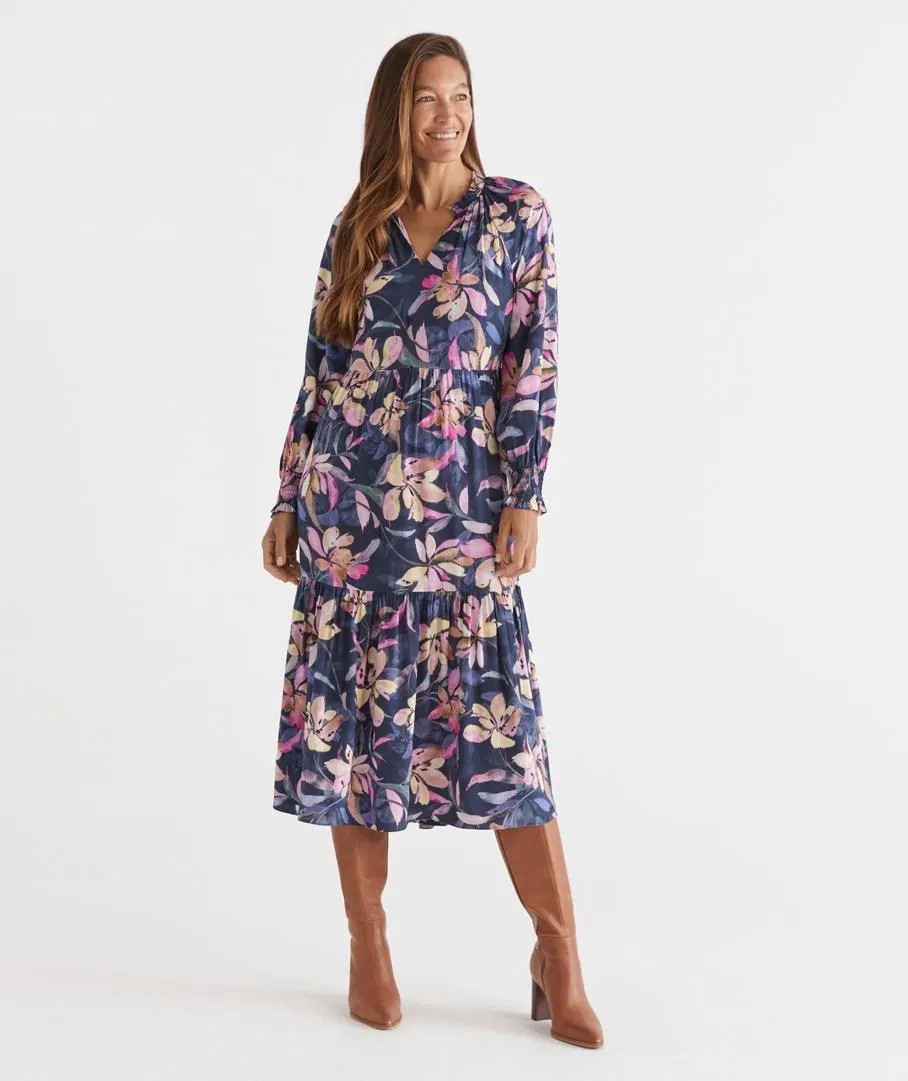 VIBRANT PETAL PRINT MIDI DRESS