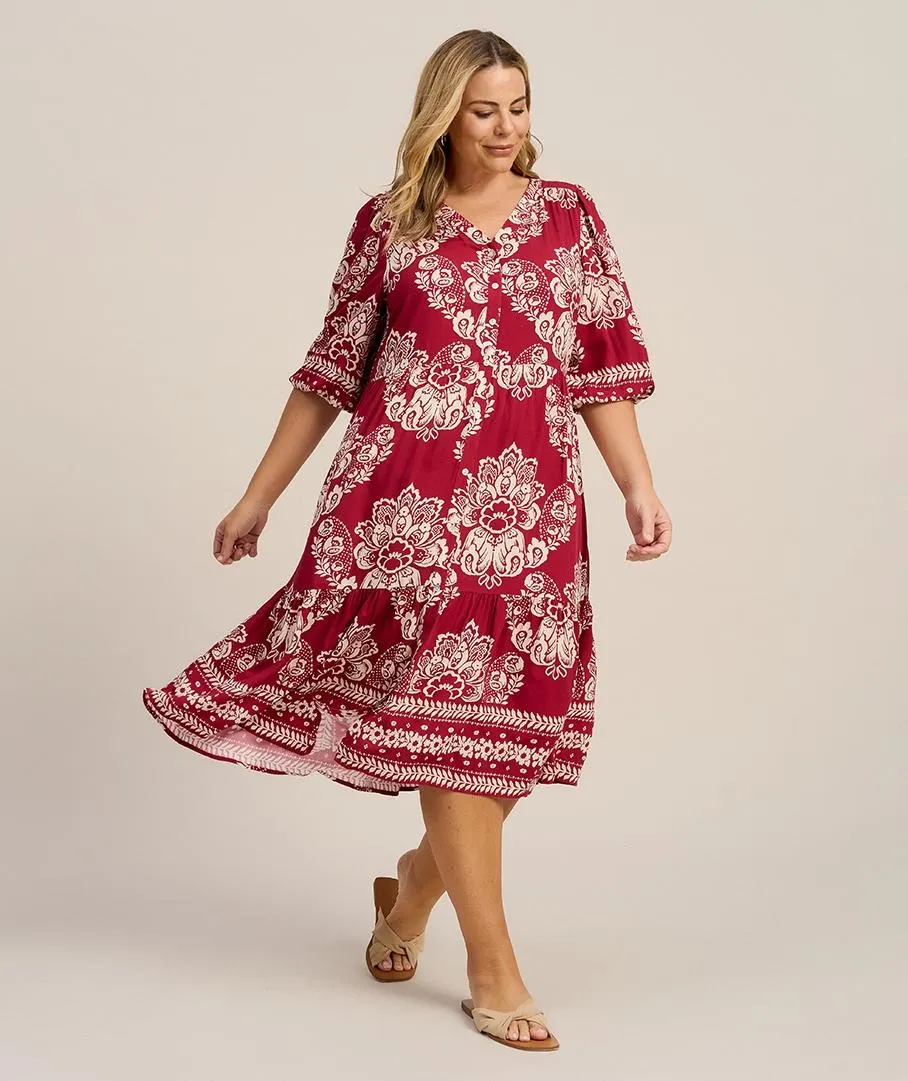 Viscose Textured Print Tiered Dress