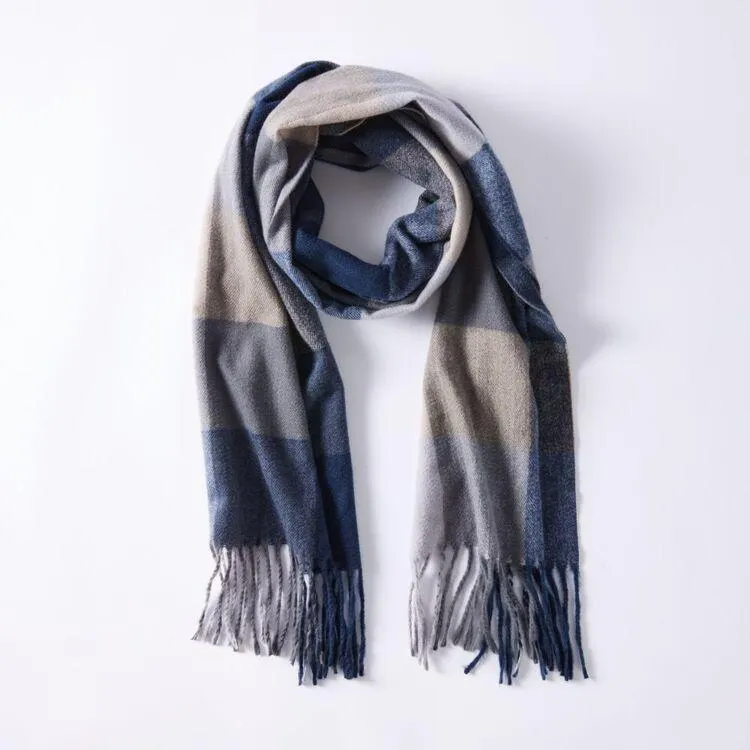 JC Lanyon Men's Plaid Scarf Navy One Size