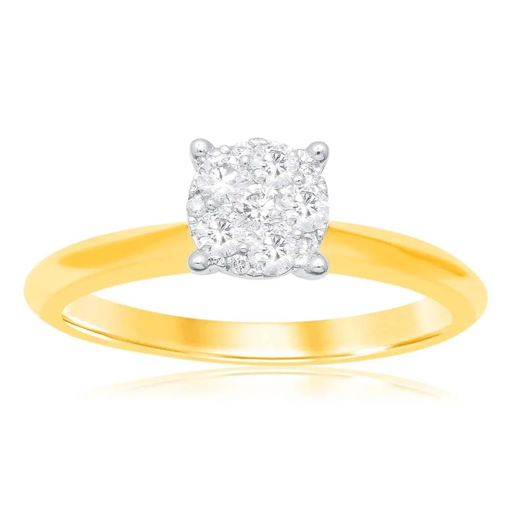 Luminesce Lab Grown 9ct Yellow Gold 0.25 Carat Diamond Ring with 11 Diamonds