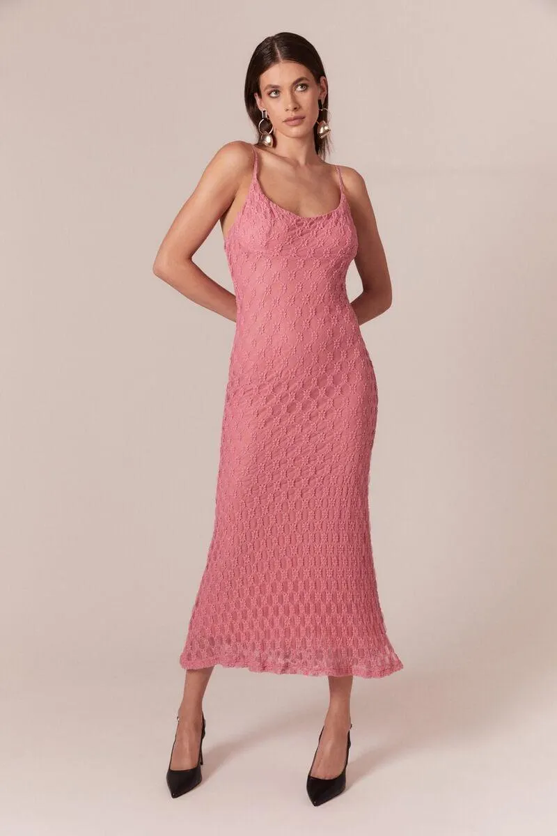 adoni mesh midi dress in lili pink