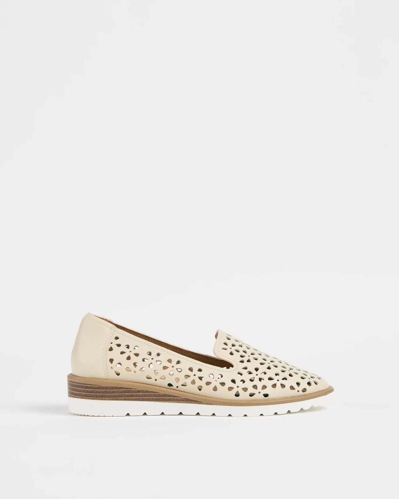Womens Cut Out Leather Wedge Loafer - Lizzy - Ivory