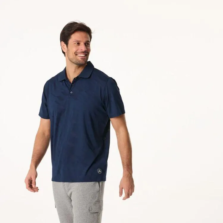 NMA Men's All Over Large Jacquard Print Polo Navy