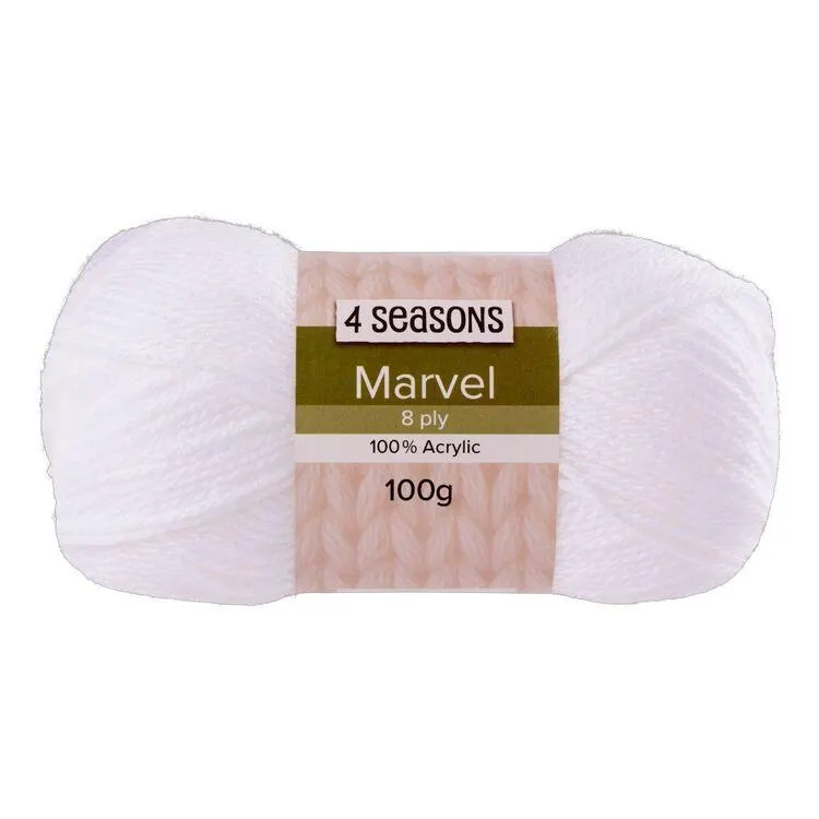 4 Seasons 8 Ply Marvel 100g Yarn 1001 White