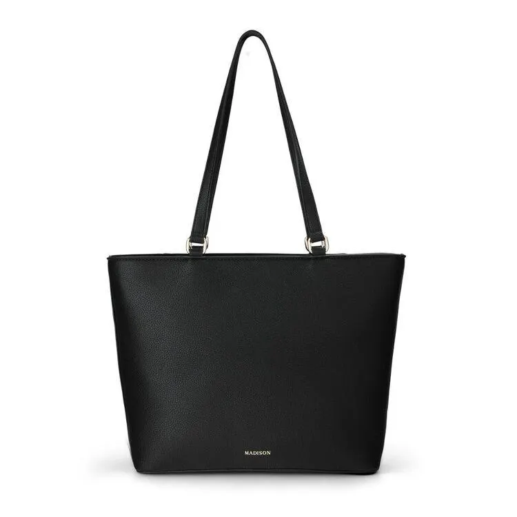 Madison Women's Roxanne With Front Zip Pocket Tote Bag Black