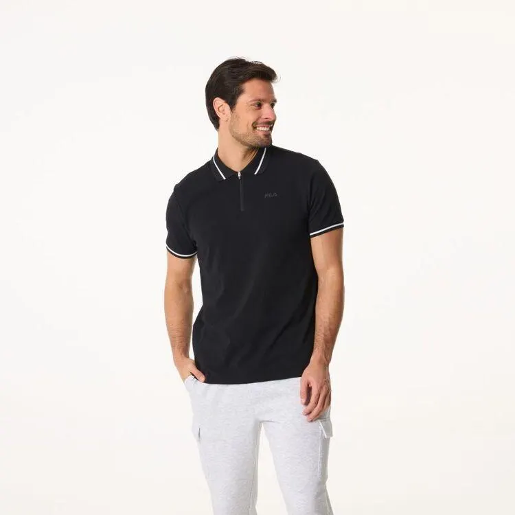FILA Men's Theo Quick Dry Zip Polo Black