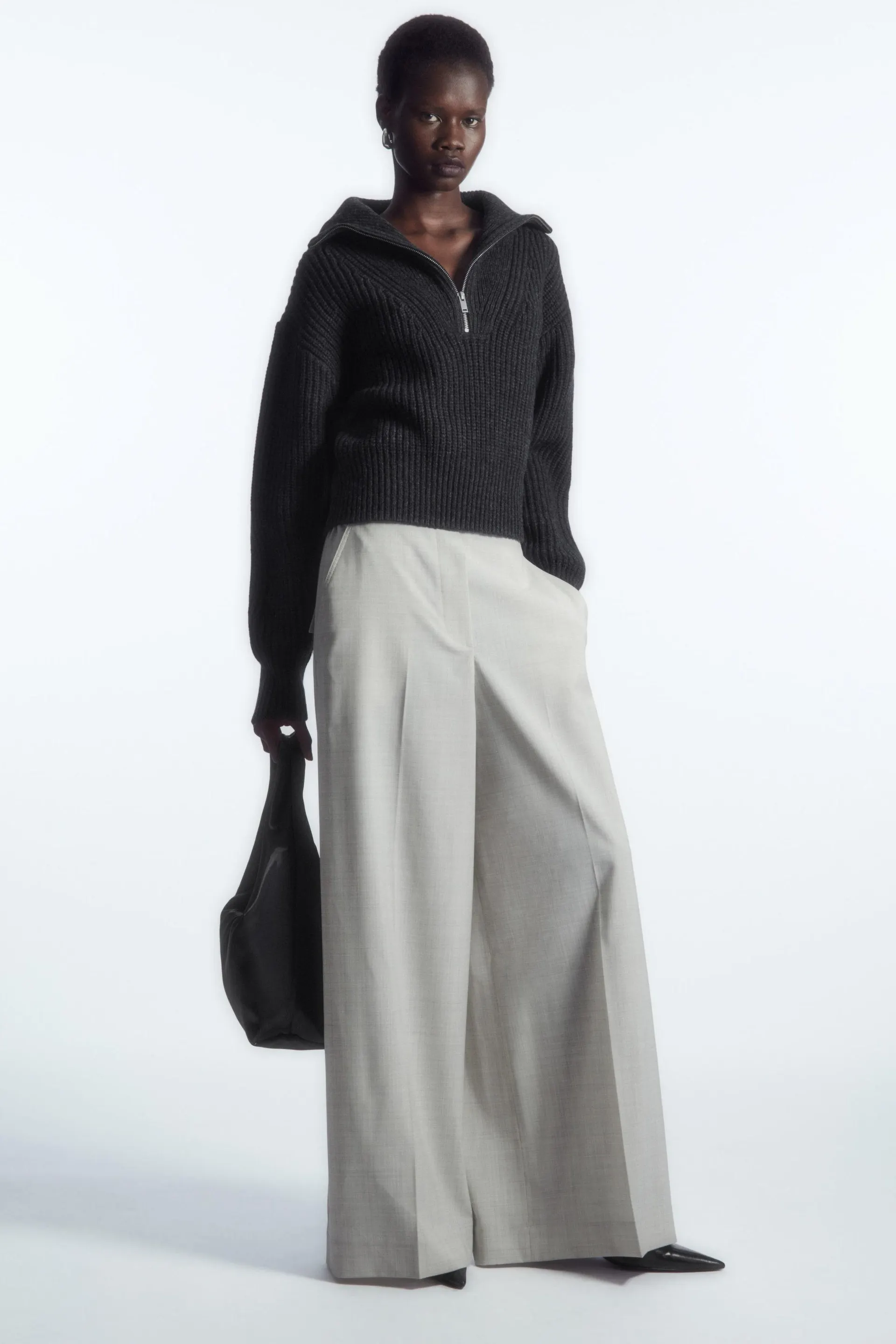 HALF-ZIP FUNNEL-NECK WOOL JUMPER