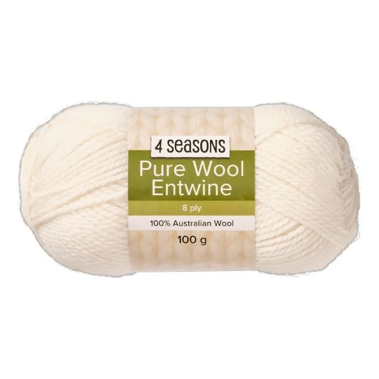 4 Seasons 8 Ply Pure Wool Entwine 100g Yarn Cream