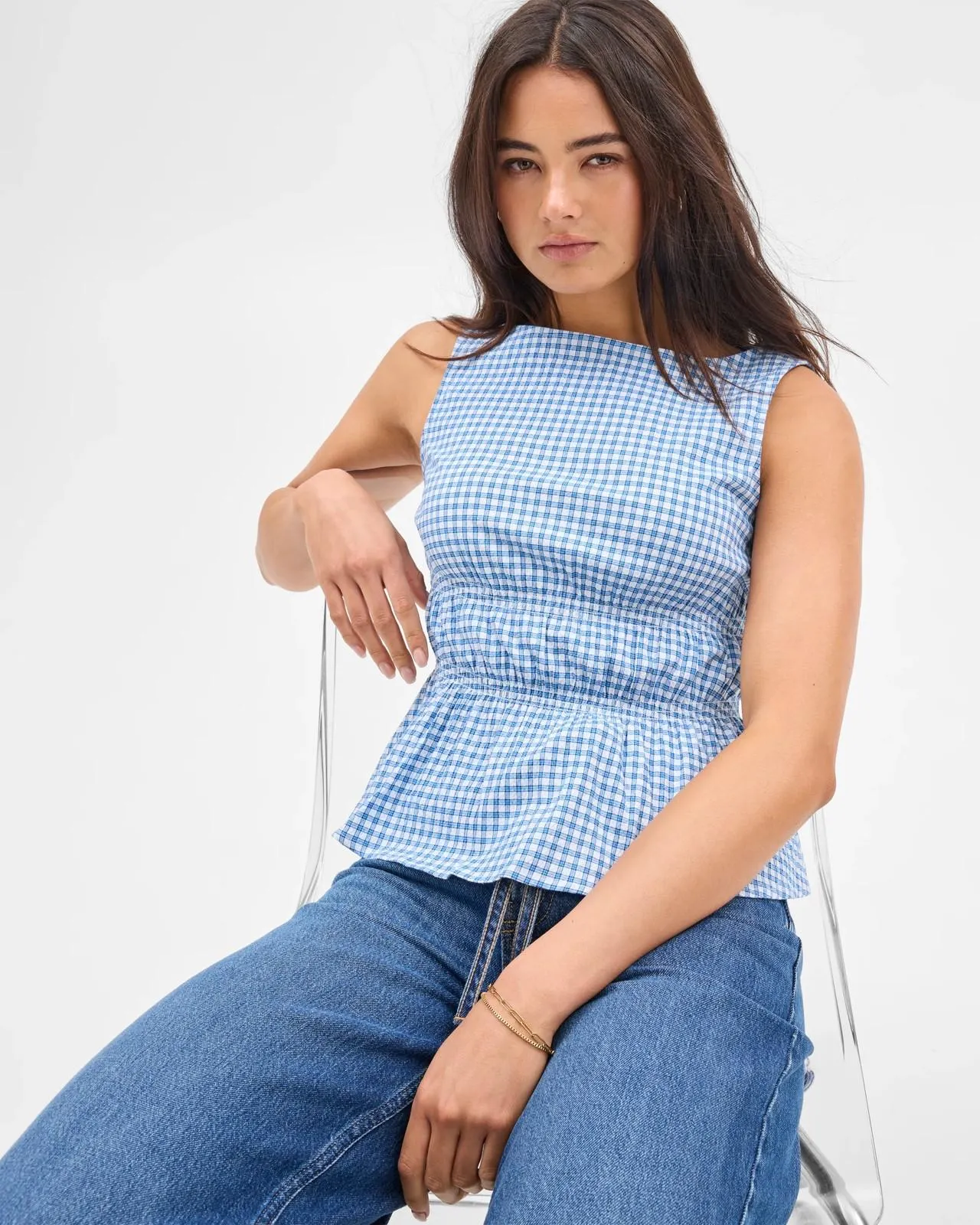 Australian Cotton Gingham Shirred Top - Lily Loves - Blue