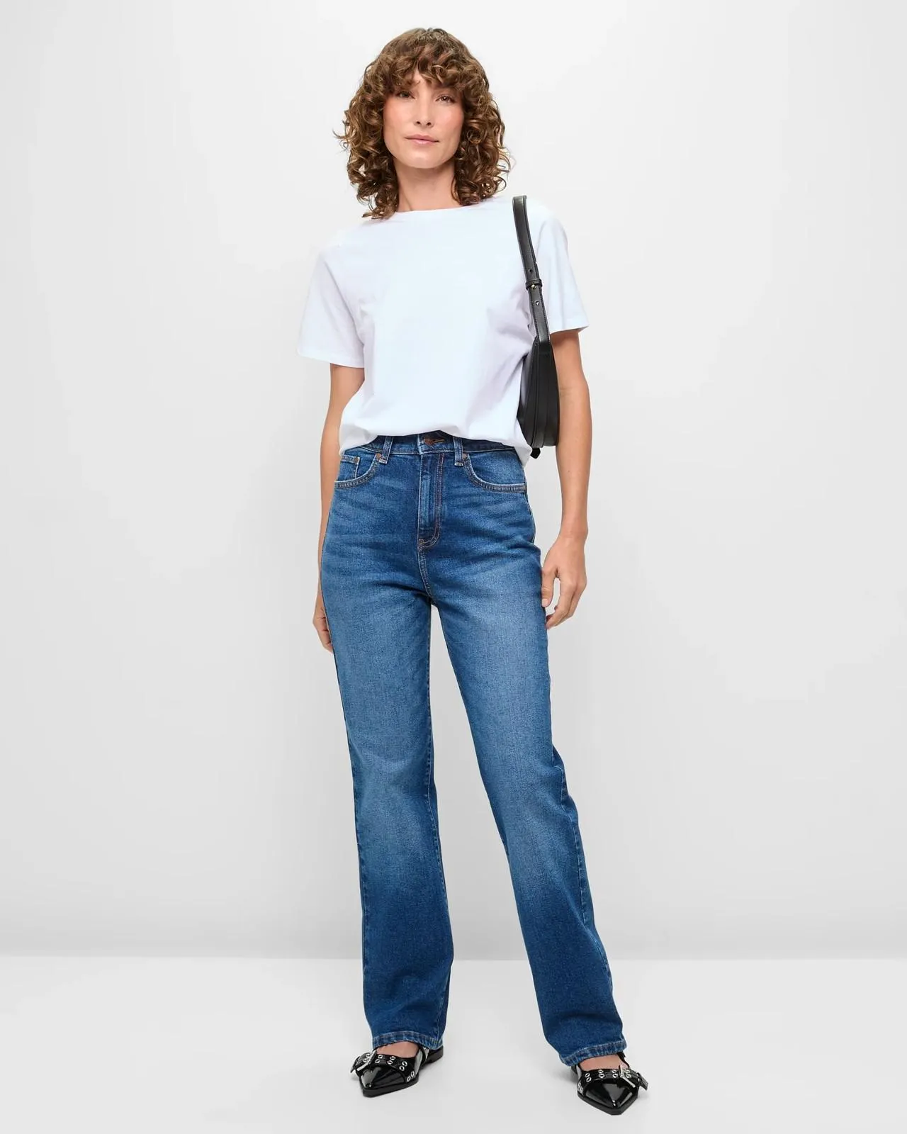 High Rise Full Length Straight Denim Jeans - Bella - Dark Blue