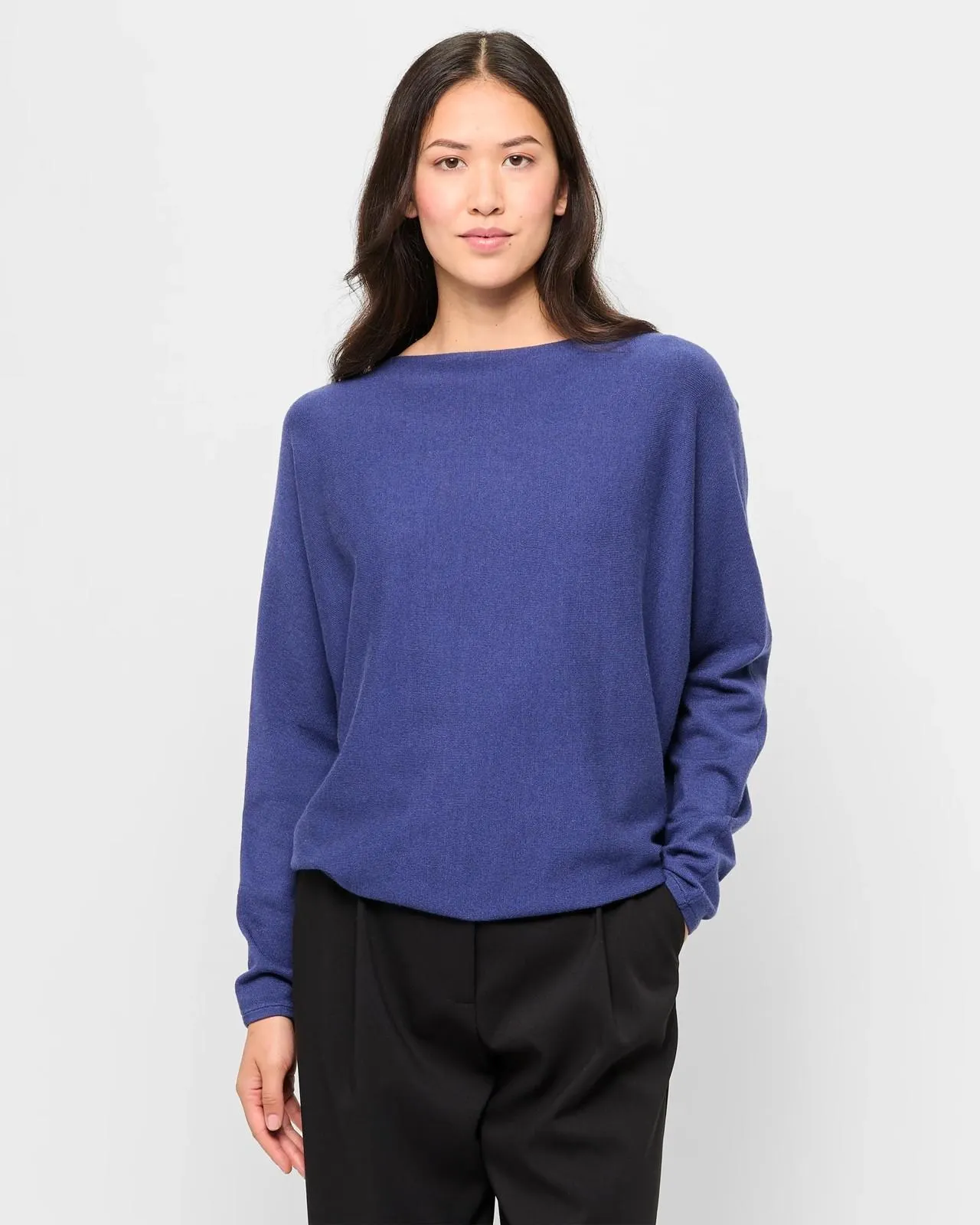 Long Sleeve Dolman Boat Neck Knit Jumper - Preview - Deep Cobalt