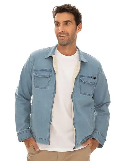 Mens Zip Thru Sherpa Lined Denim Jacket Poly Lining
