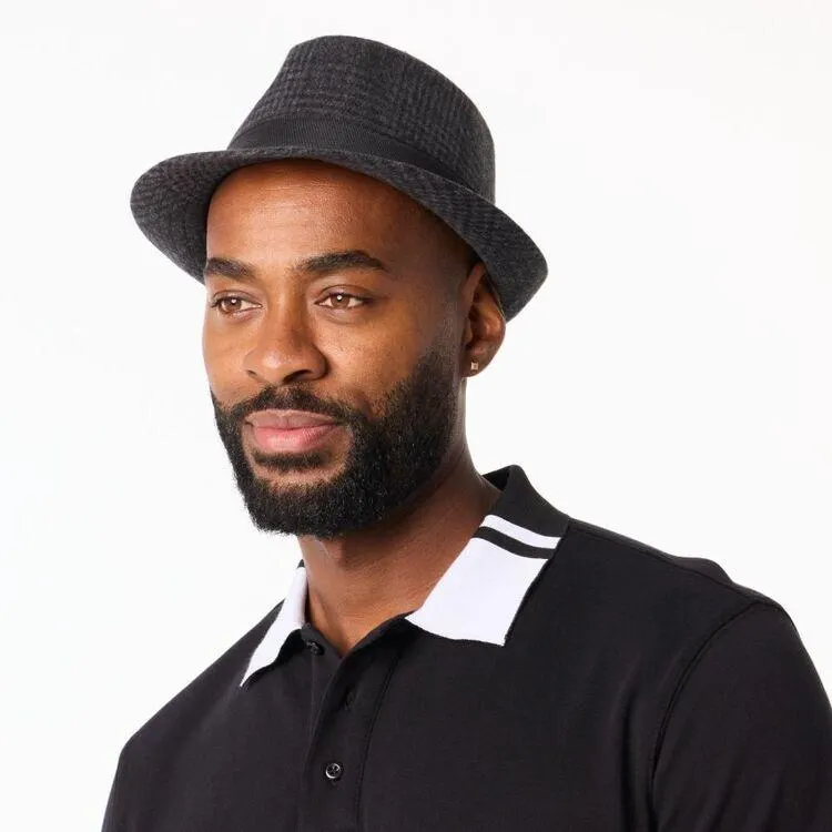 JC Lanyon Men's Hounstooth Trilby Hat Charcoal One Size