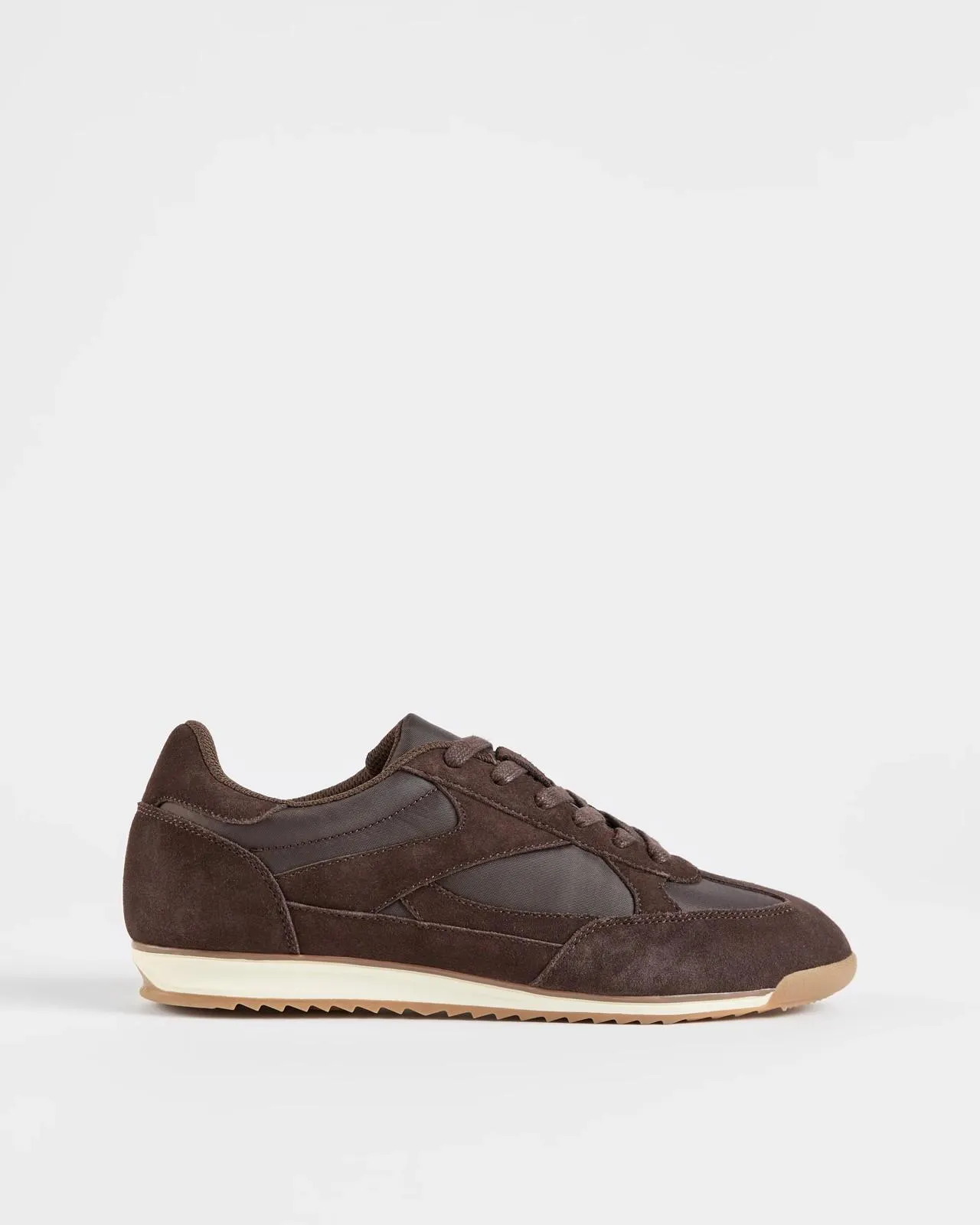 Mens Genuine Suede and Nylon Retro Sneaker - Chocolate
