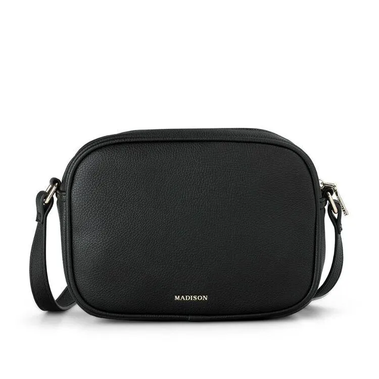 Madison Women's Roxanne Cameral Front Zip Pocket Crossbody Bag Black