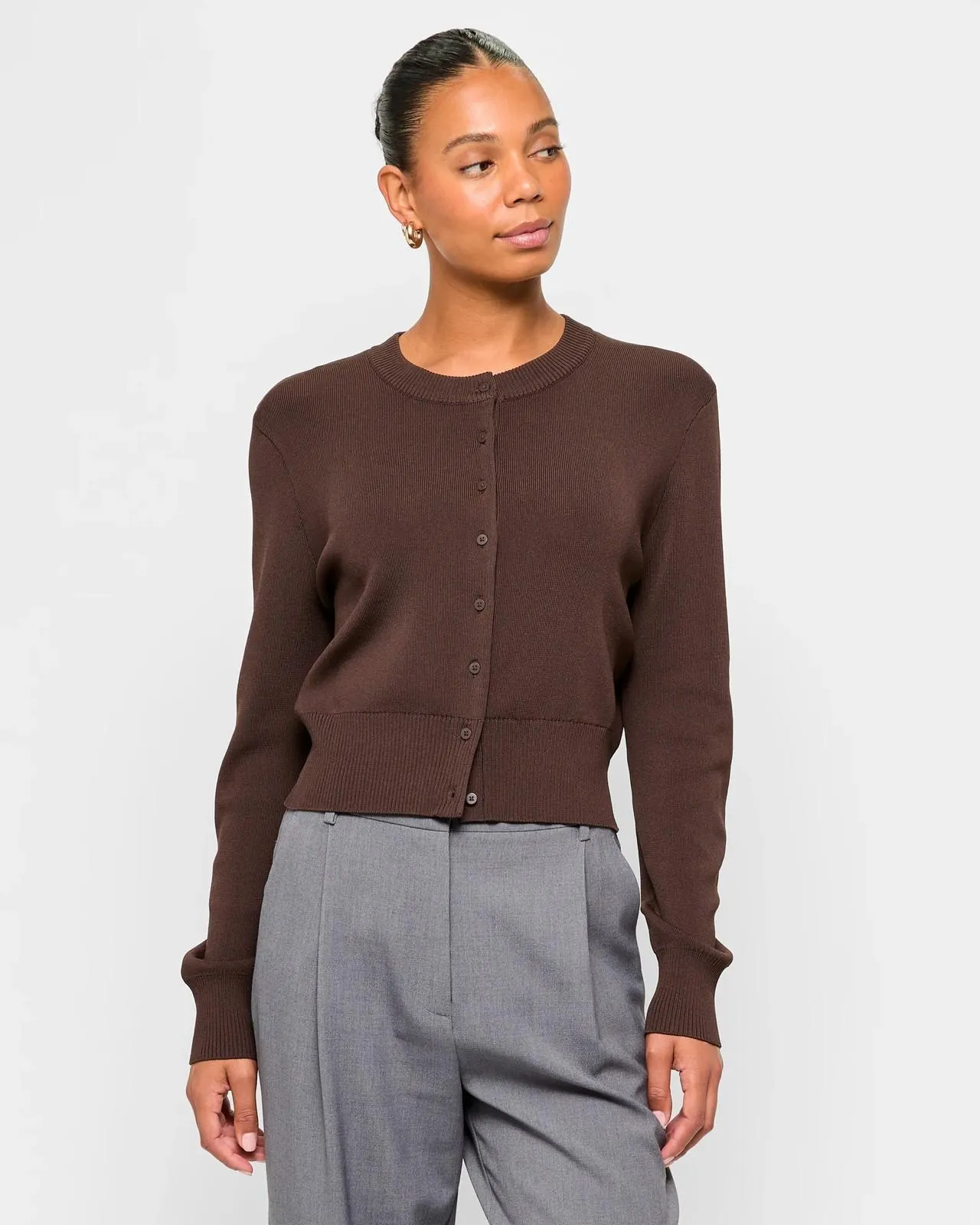 Crepe Knit Cardigan - Preview - Chocolate