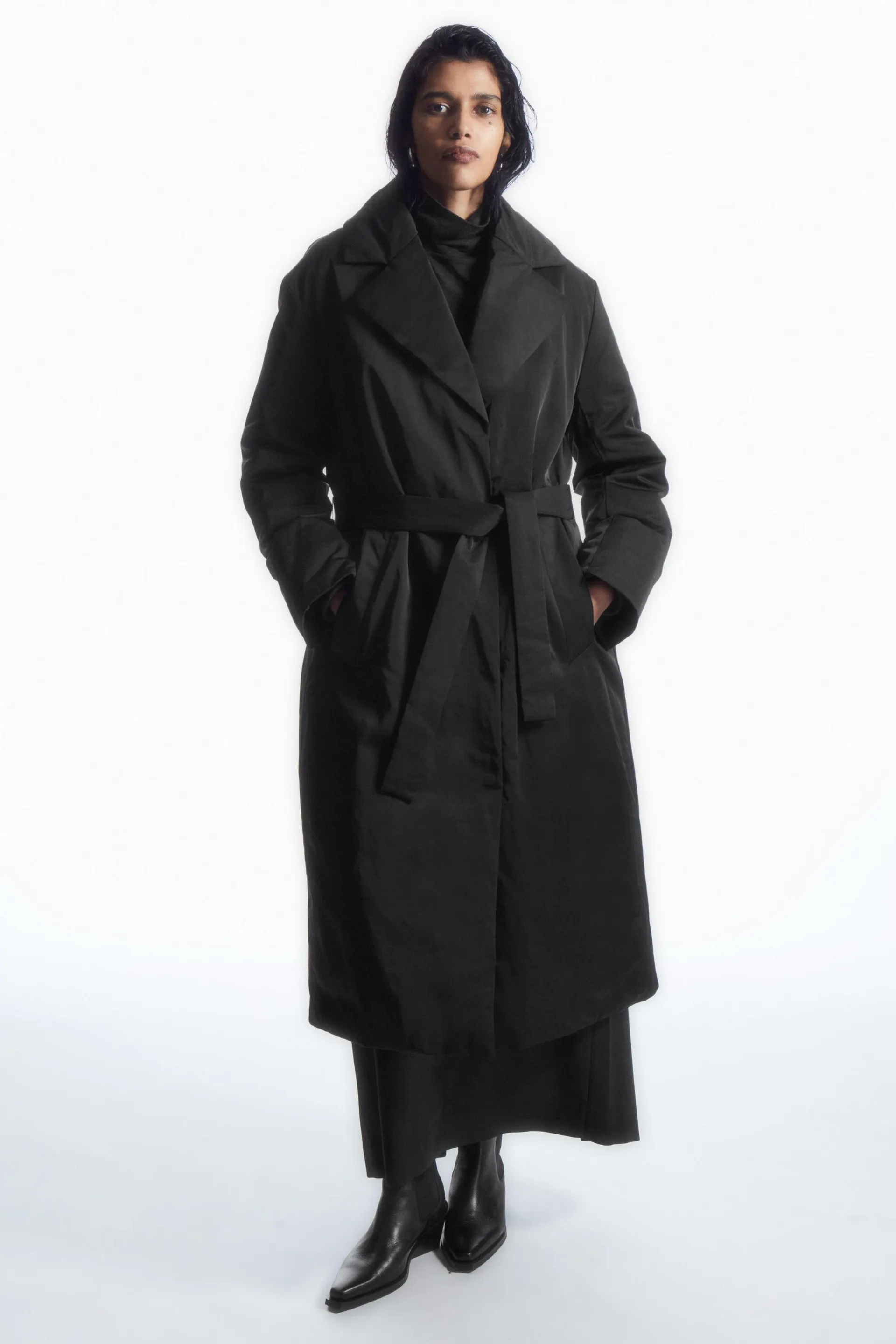 BELTED PADDED SHELL DOWN COAT