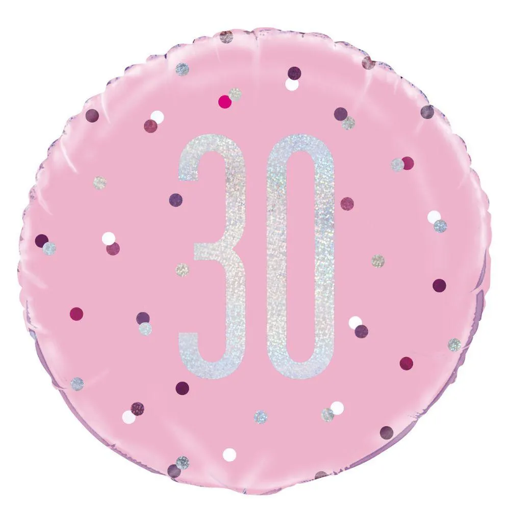 Balloon Foil 45cm Age 30 Prismatic Pink Ea