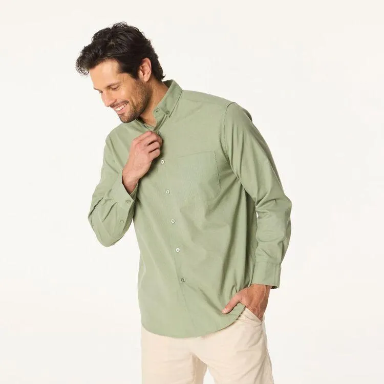 JC Lanyon Men's Oxford Long Sleeve Shirt Lily Green