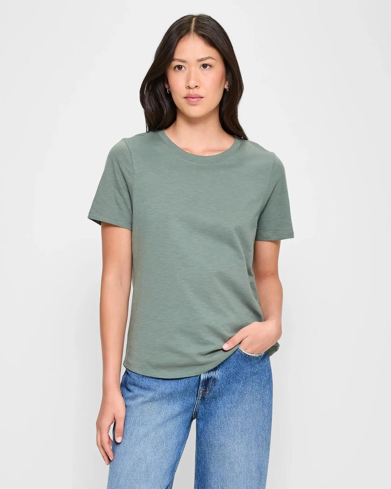 Australian Cotton Slub Crew Neck T-Shirt - Khaki