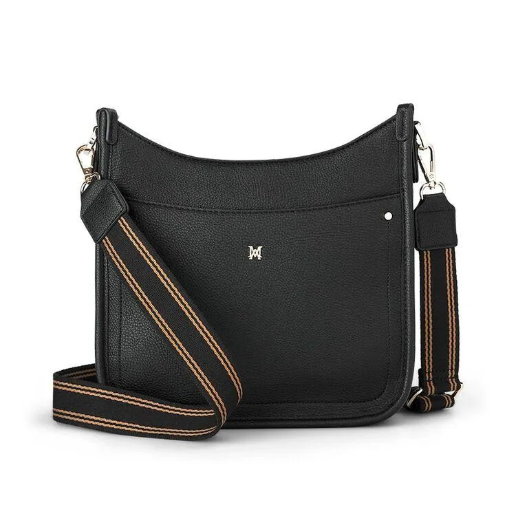 Madison Women's Paula Sling Webbing Strap Crossbody Bag Black