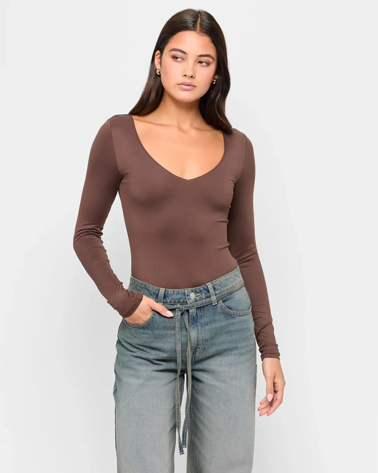 Body Scoop V-Neck Bodysuit - Lily Loves - Chocolate