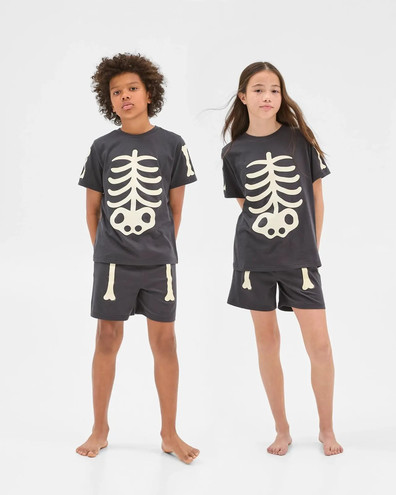 Sibling Matching Halloween Glow in the Dark Skeleton Unisex Older Kids Australian Cotton Pyjama Set