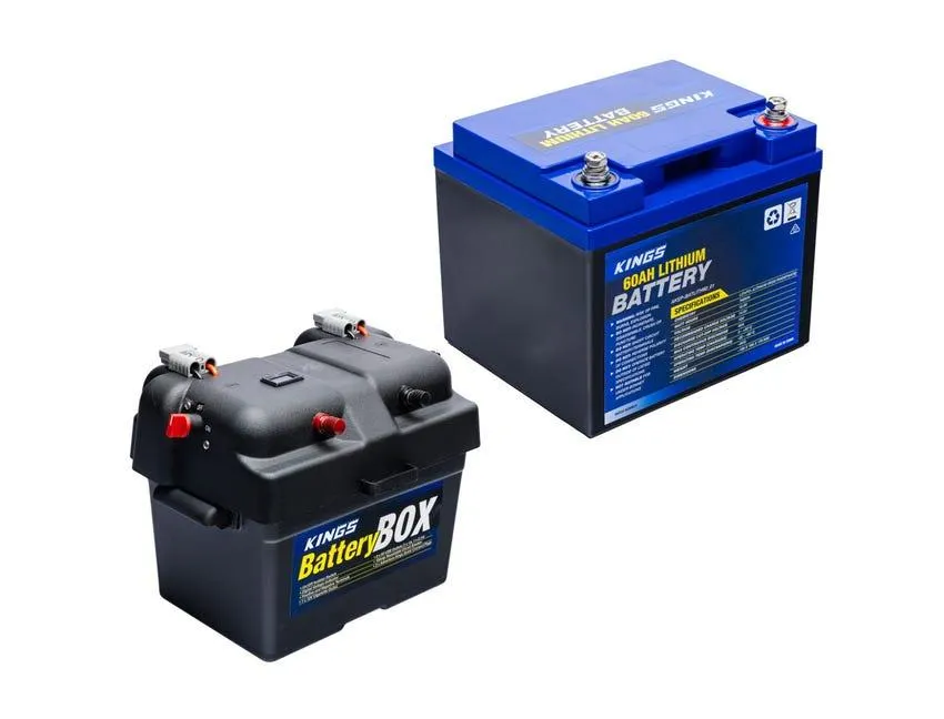 Kings 12V 60Ah Deep Cycle Lithium LiFePO4 Battery + Compact Battery Box