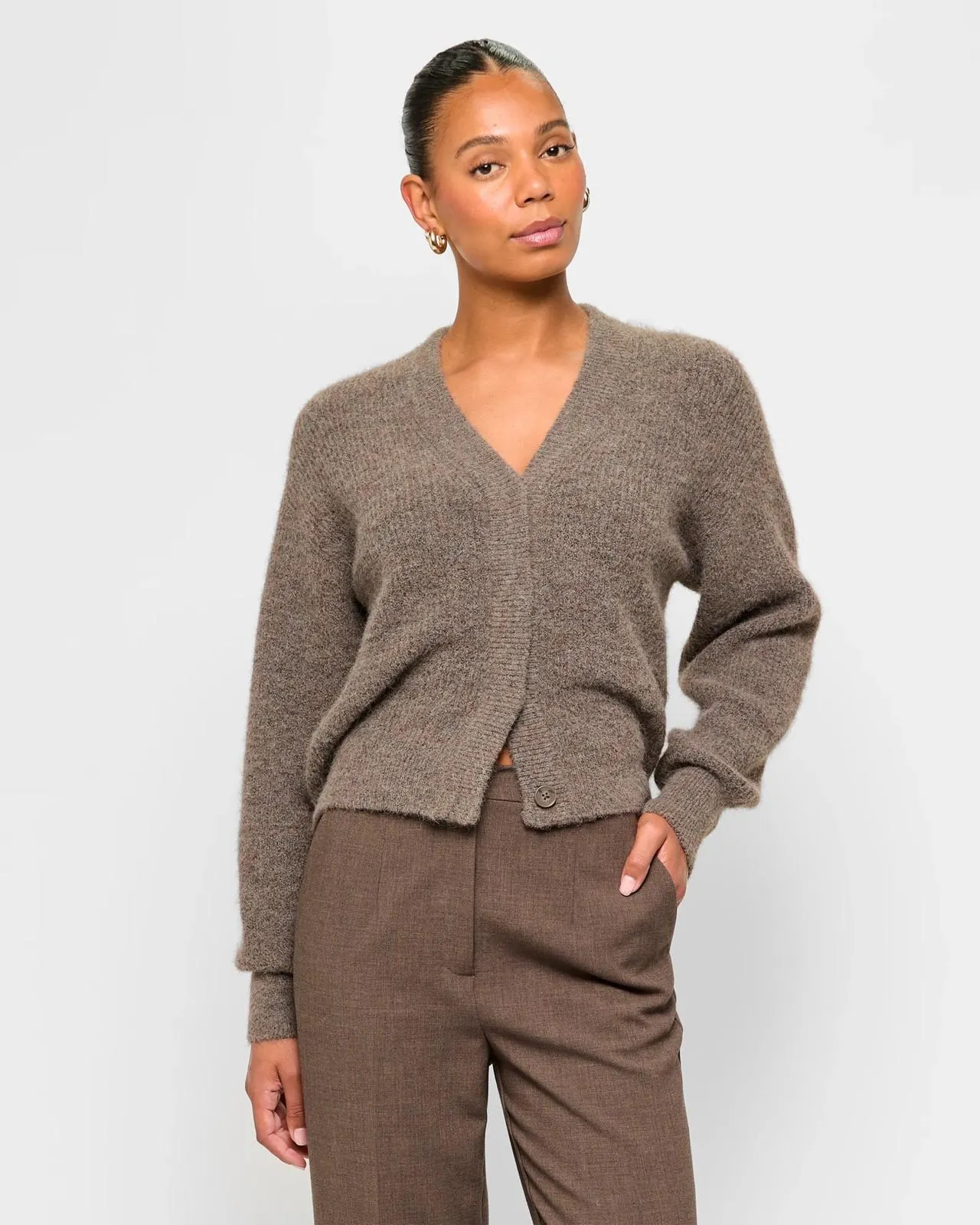 Long Sleeve Plush Balloon Cardigan - Preview - Mocha Marle