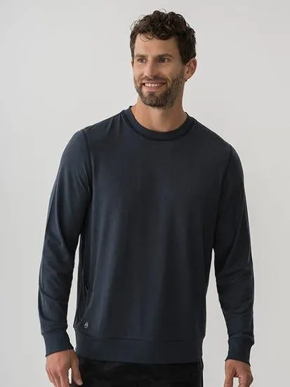 Stretch Crew Neck Long Sleeve Top Blue