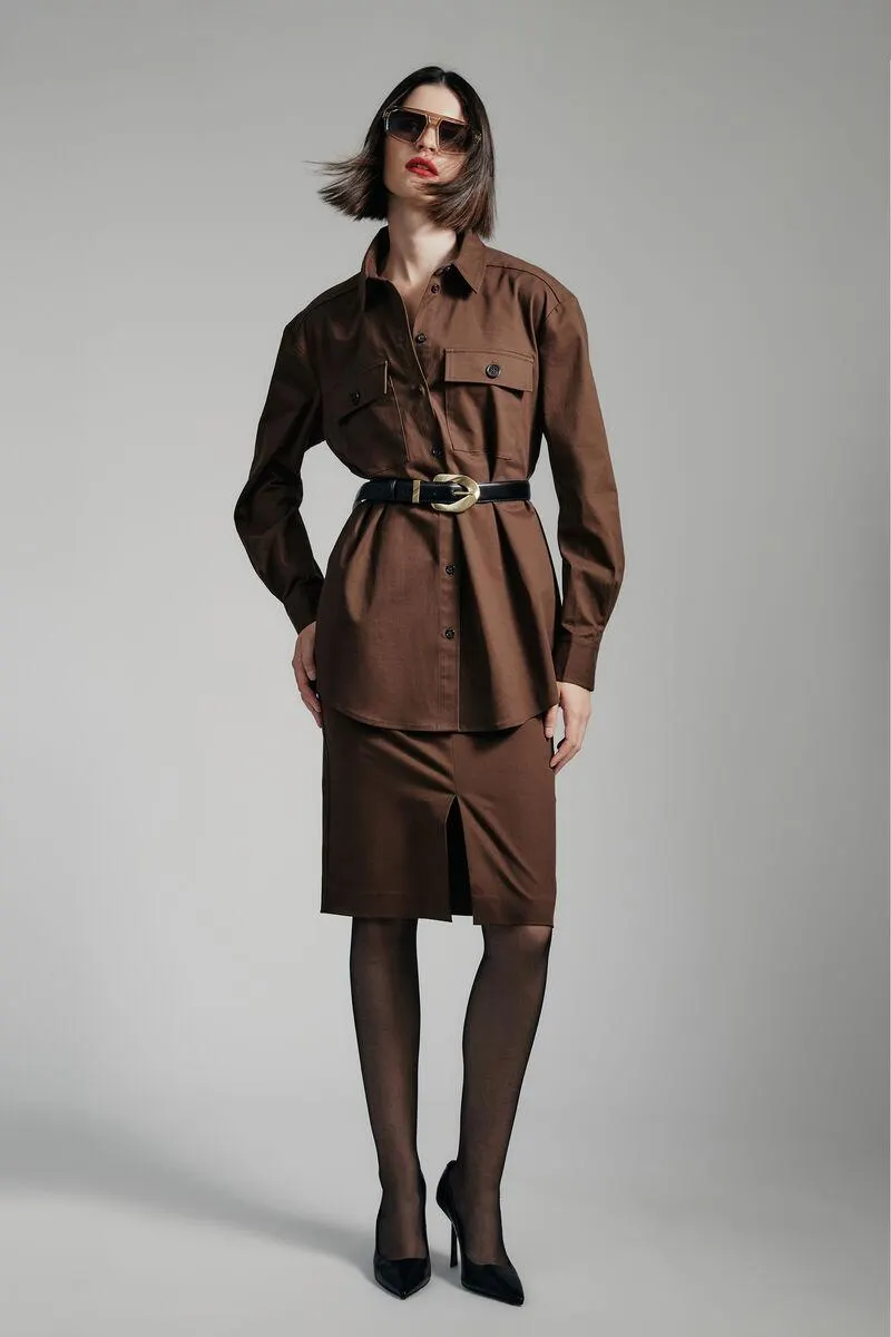 tybi cotton shirt in chocolate