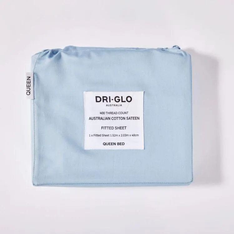 Dri Glo 400 Thread Count Australian Cotton Sateen Fitted Sheet Blue