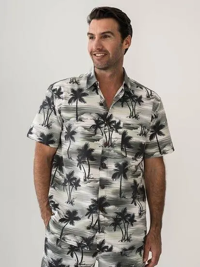 Mens Pacifica Hwaiian Shirt Neutral Palms Khaki