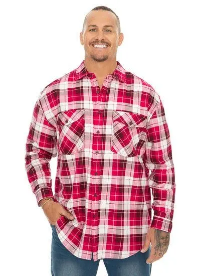 Big Mens Flannelette Shirt Pink White