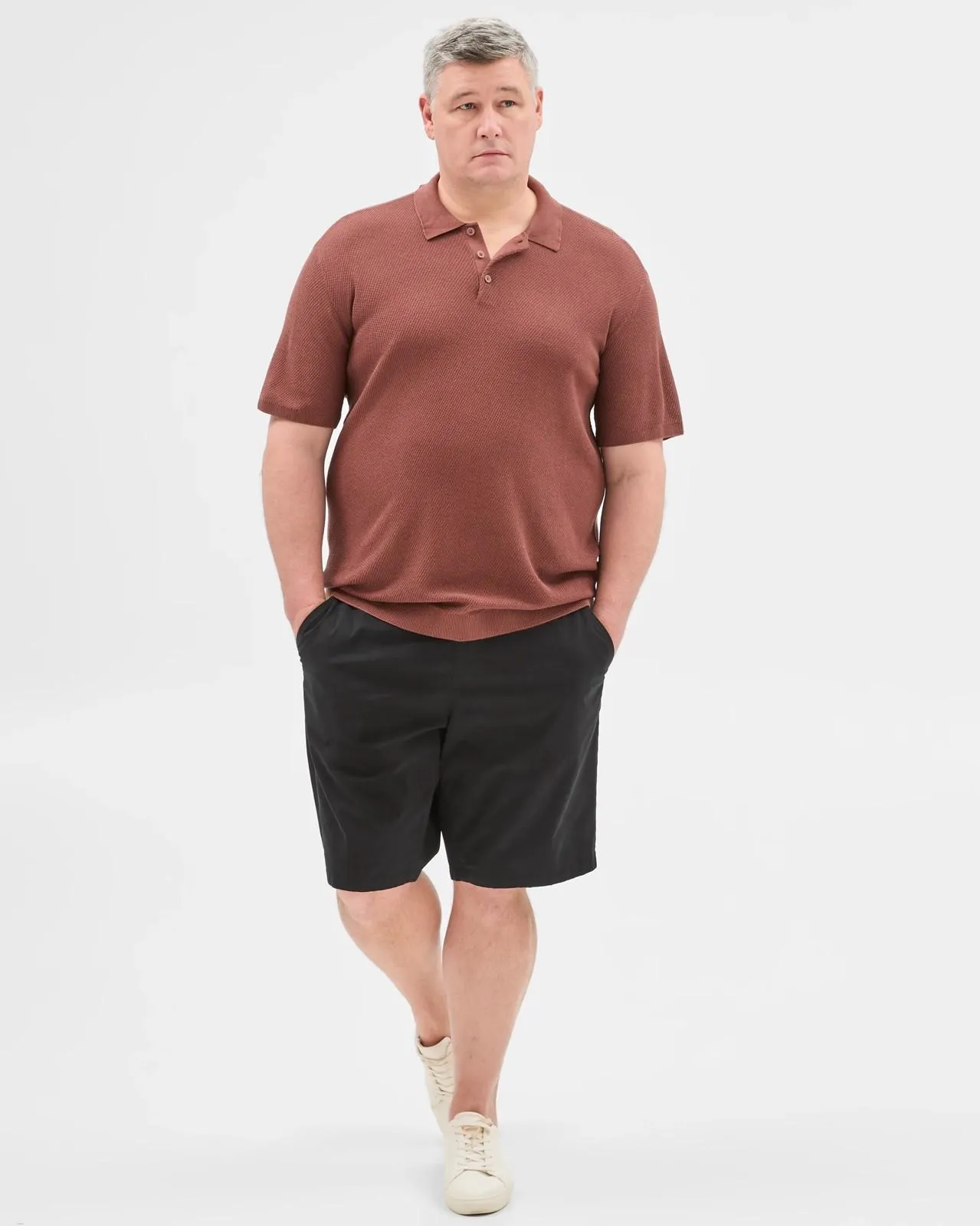 Plus Size Australian Cotton Blend Knit Polo Top - Preview - Brick