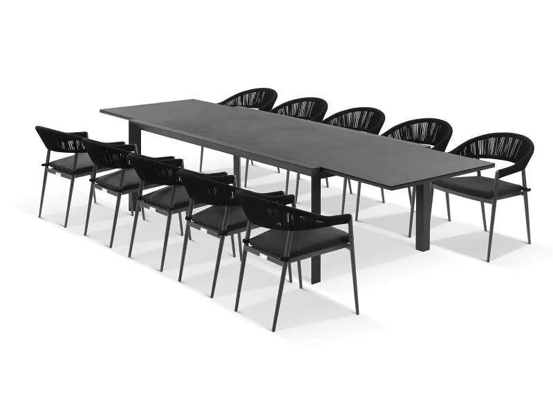 Adele Ceramic Extension Table with Nivala Chairs 11pc Outdoor Dining Setting