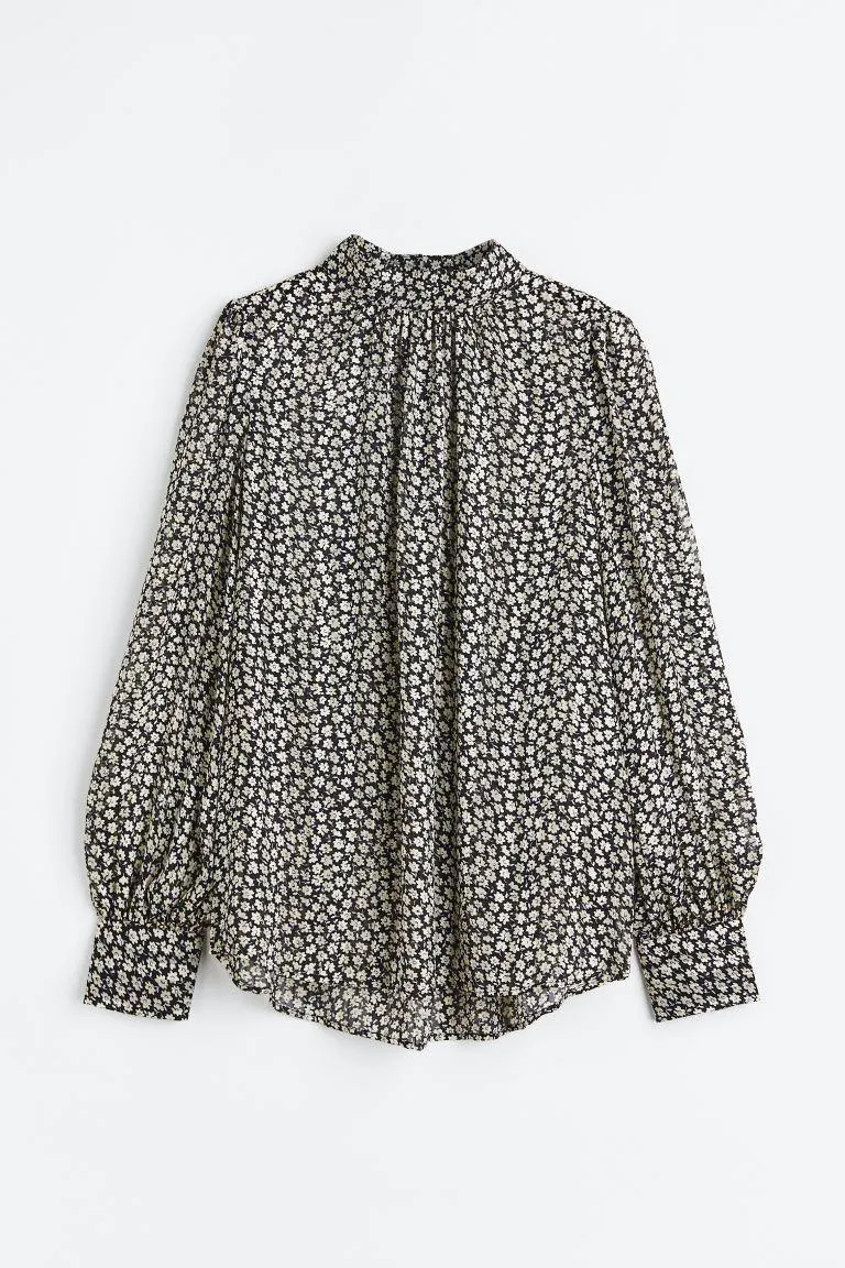 Stand Up Collar Satin Blouse