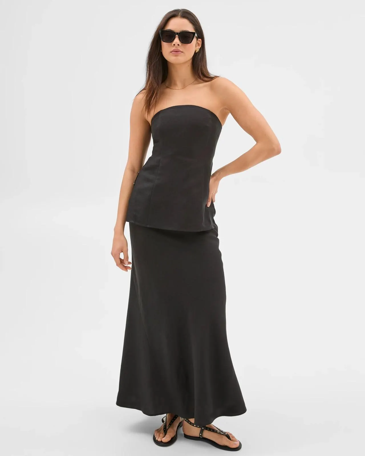 European Linen Blend Midi Skirt - Lily Loves - Black