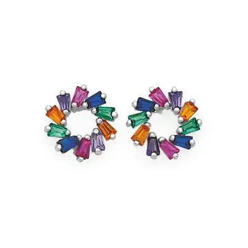 Sterling Silver Coloured CZ Open Circle Stud Earrings