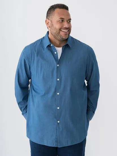 Big Mens Long Sleeve Shirt Denim Blue