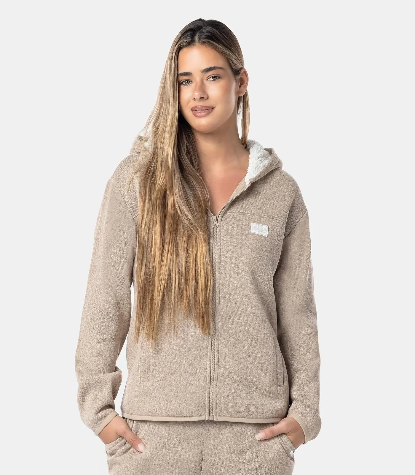 Piping Hot Teddy Lined Zip Hoodie - Natural - Neutral