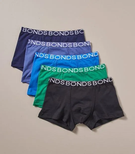 Bonds Boys Trunks 5 Pack - Blue / Multi