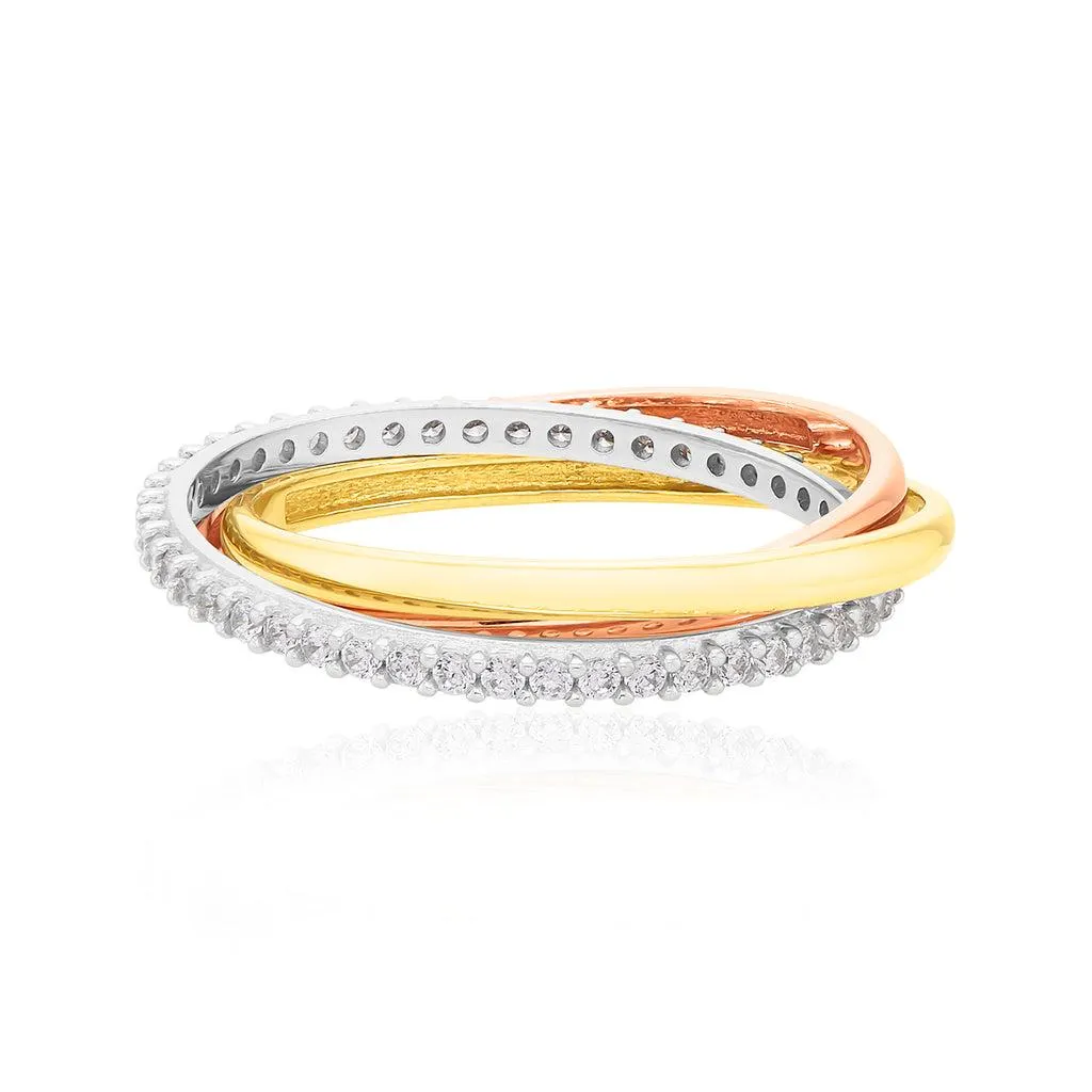 9ct Two Tone Gold Round Wheat Cubic Zirconia Russian Wedder Ring