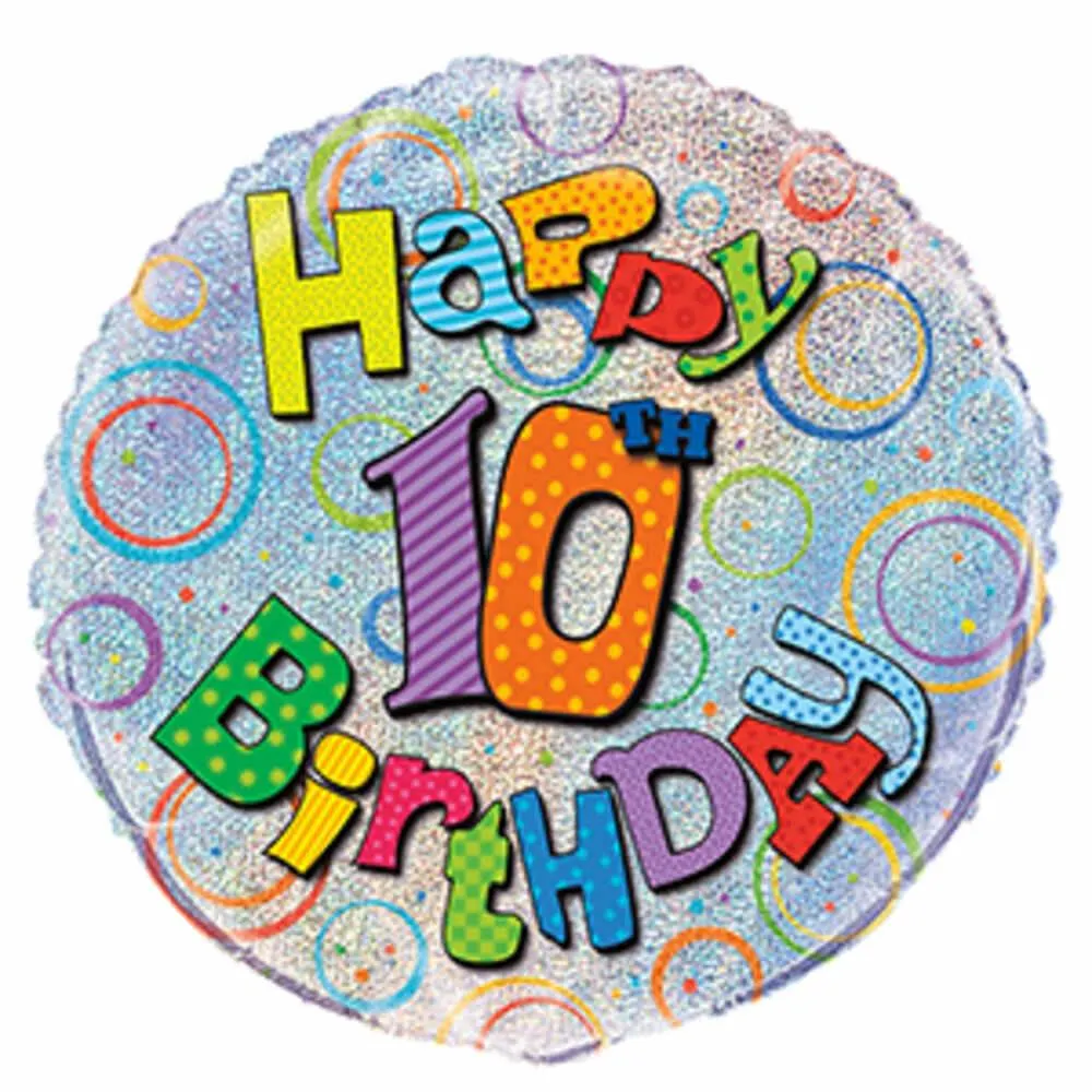 Balloon Foil 45cm Prismatic Happy 10th Birthday Ea