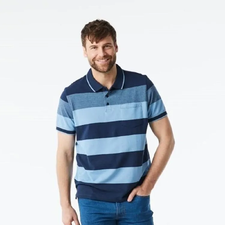 JC Lanyon Men's Rumney Yarn Dye Block Stripe Polo Bright Blue