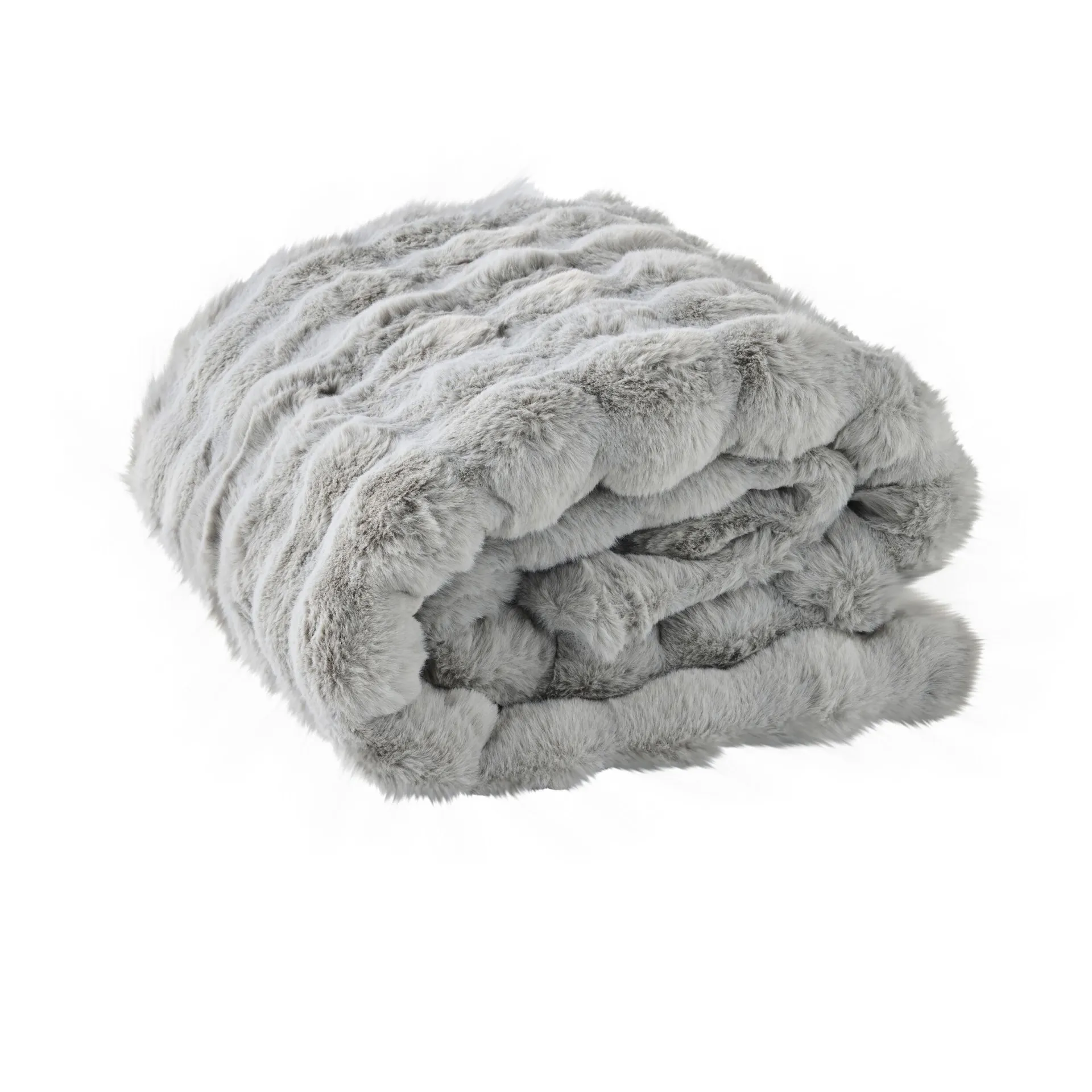 Luxe Bobble Faux Fur and Velvet Throw Silver 130x170cm